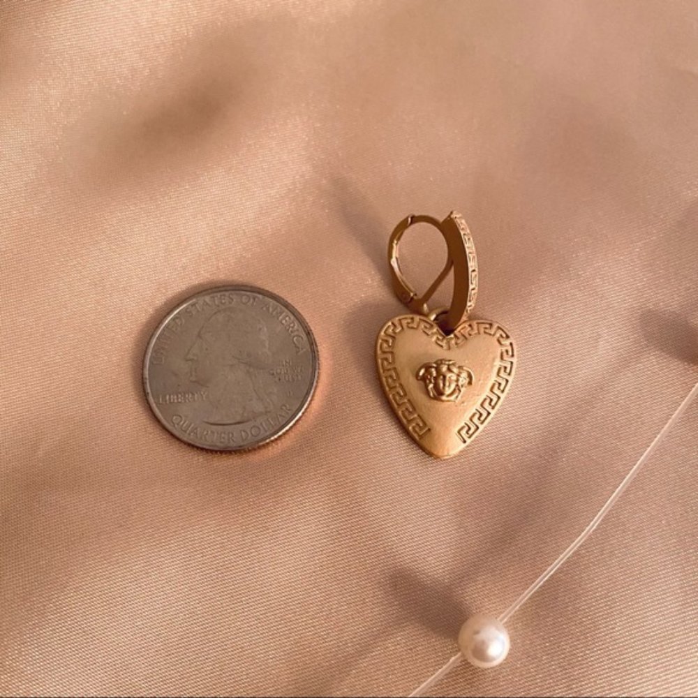 Roman Art Portrait Heart Huggie Earrings - Picture 6 of 8